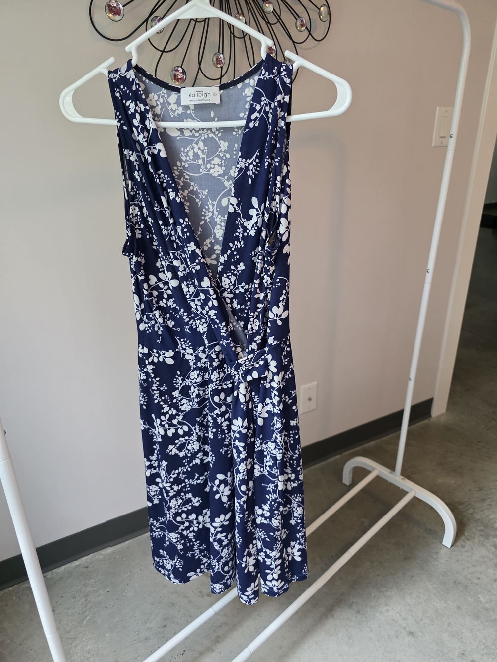 Kaileigh Navy and White Floral Midi Wrap Dress